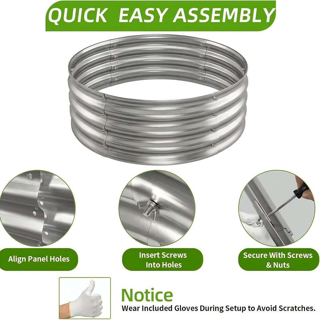 Galvanized Garden Planter Set with Listed Shovel, One or Two Metal Raised Beds with Oval or Round Design References for Outdoor Vegetable Gardening
