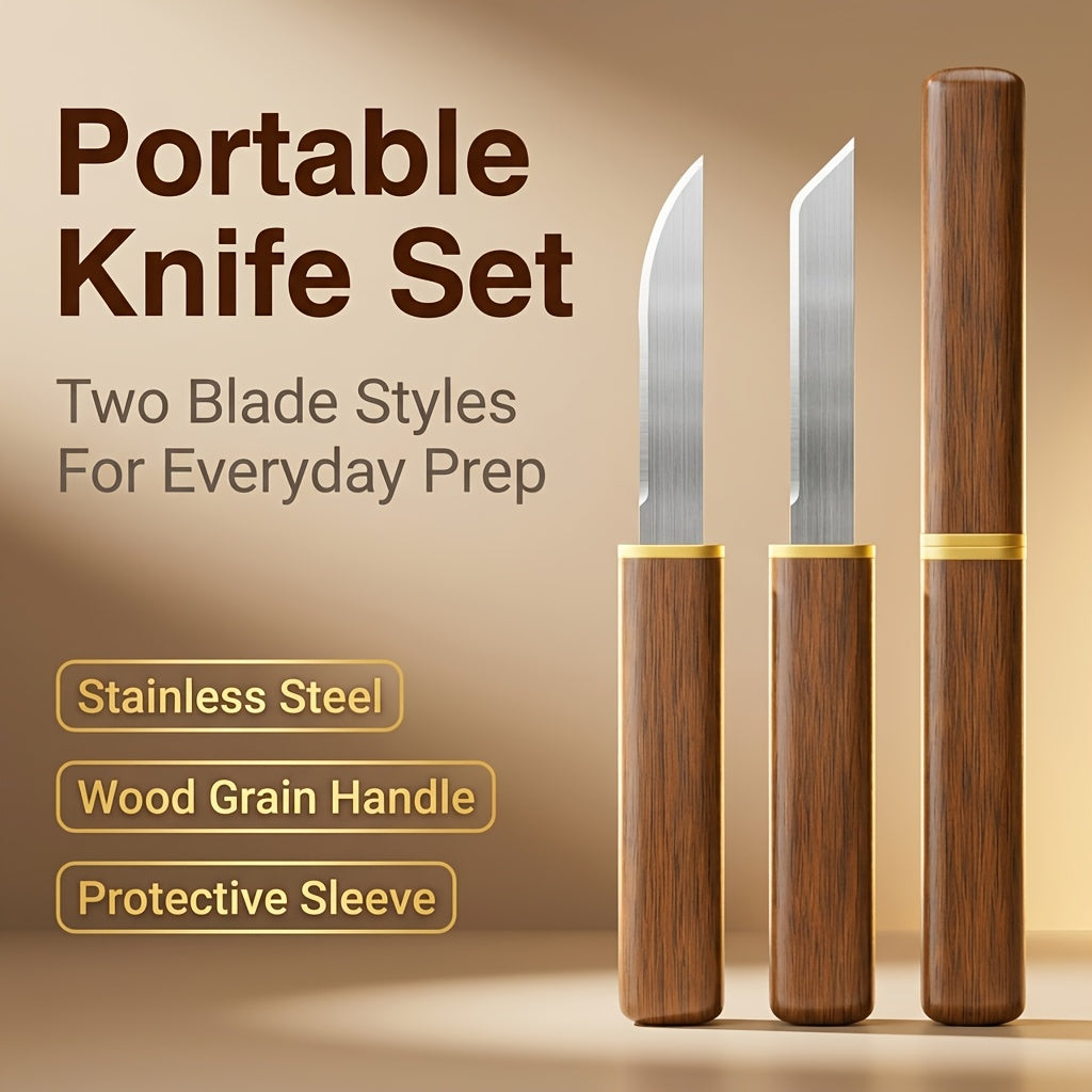 420 Stainless Steel Chef Knife with Polished Fixed Blade and Wooden Handle, One or Two-Piece Model Labels for Everyday Meat, Fruit and Kitchen Food Prep