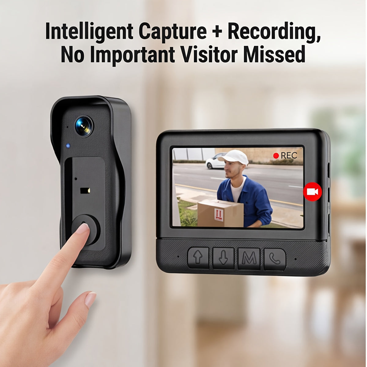 1 Set, Doorbell Camera Wireless No Subscription, Water Resistant Wireless Video Doorbell, Equipped with A 4. 3-inch Display, Real-time Communication Is Like Making A Phone Call, No Need for Button Intercom, One Click Answer, Fisheye Wide-angle Lens