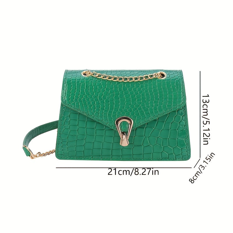 Reptile-Pattern Crossbody Bag for Women with Chain Strap Styling and Gold-Tone Hardware, White, Green or Rose Red Shoulder Purse for Casual and Evening Outfits
