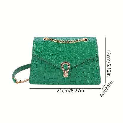 Reptile-Pattern Crossbody Bag for Women with Chain Strap Styling and Gold-Tone Hardware, White, Green or Rose Red Shoulder Purse for Casual and Evening Outfits