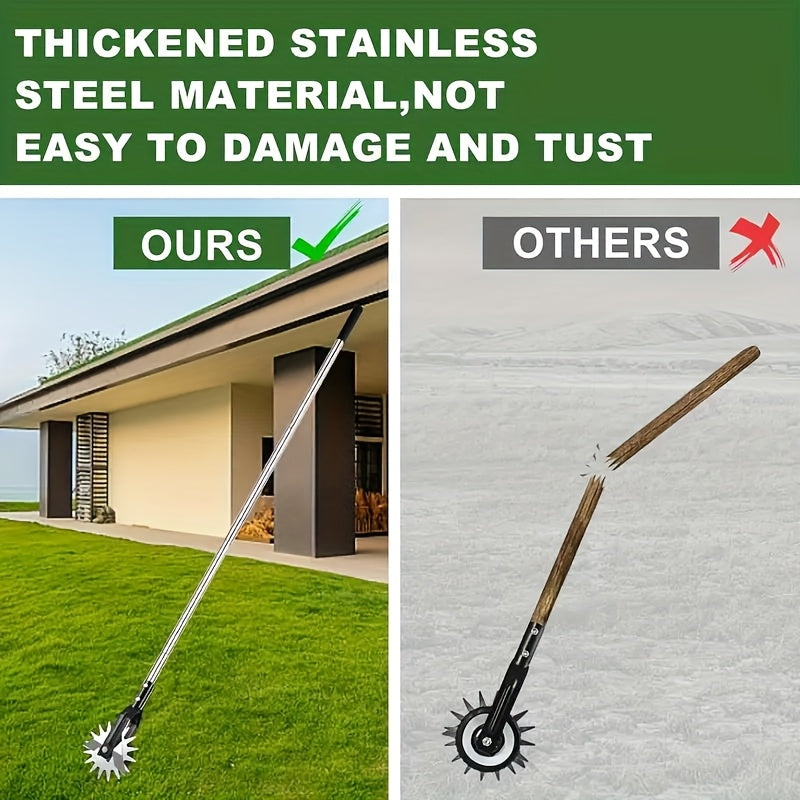 Manual Wheeled Lawn Edger by Sakerplus with Stainless Steel Sectional Handle, Three or Four Pole Sections for Garden Borders and Sidewalk Grass Trimming