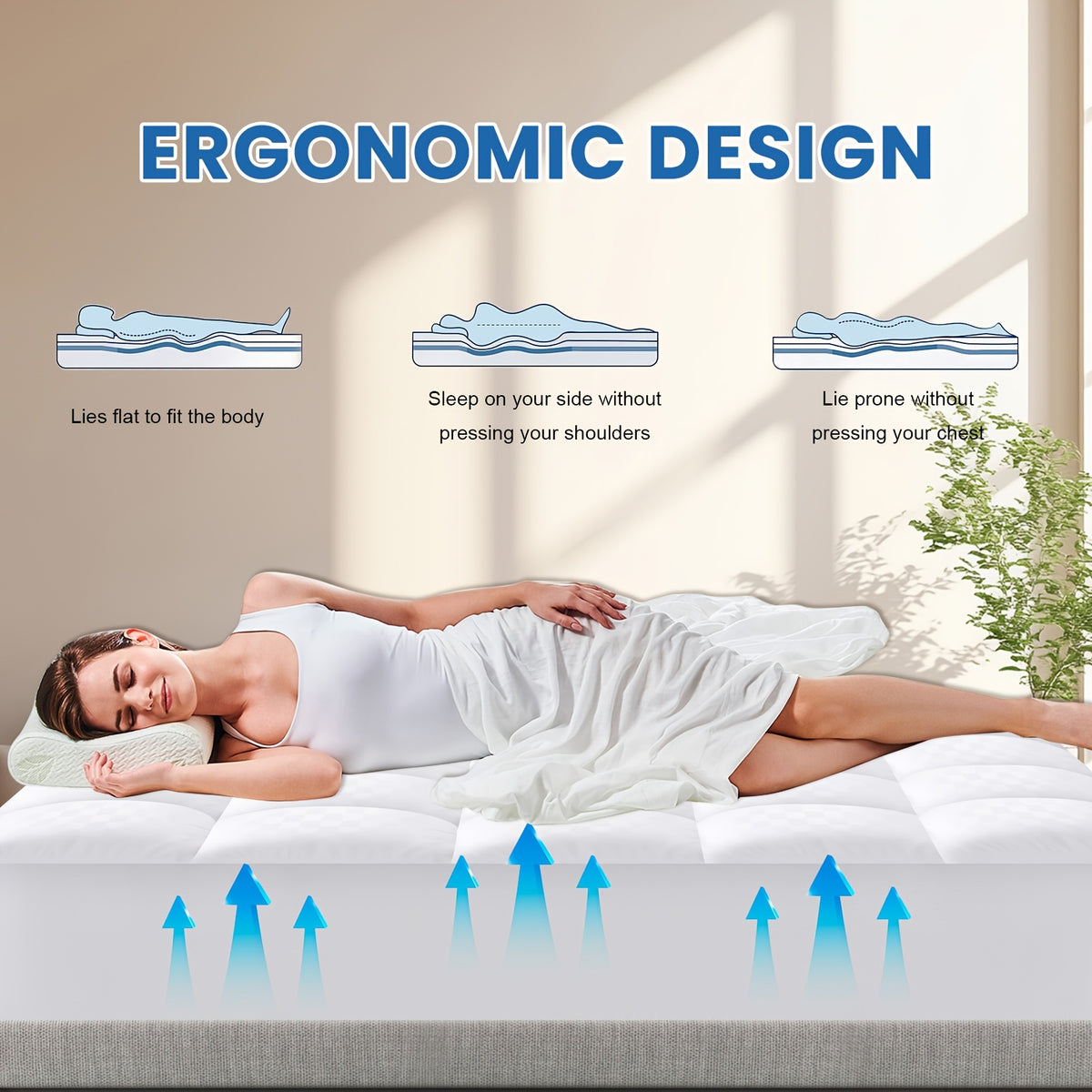 Mattress Pad with Microfiber Cover, Soft Breathable Pillow Top and Deep Pocket Design, Machine Washable Bedding in Twin to California King Sizes