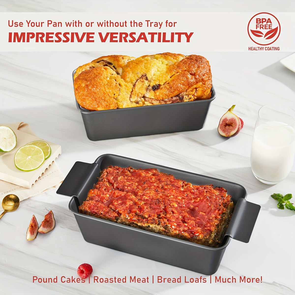 Meatloaf Pan with Drain Tray and Insert, Listed 9 by 5 Inch Nonstick Loaf Baking Design in a Two-Piece Option for Oven Meatloaf and Homemade Banana Bread