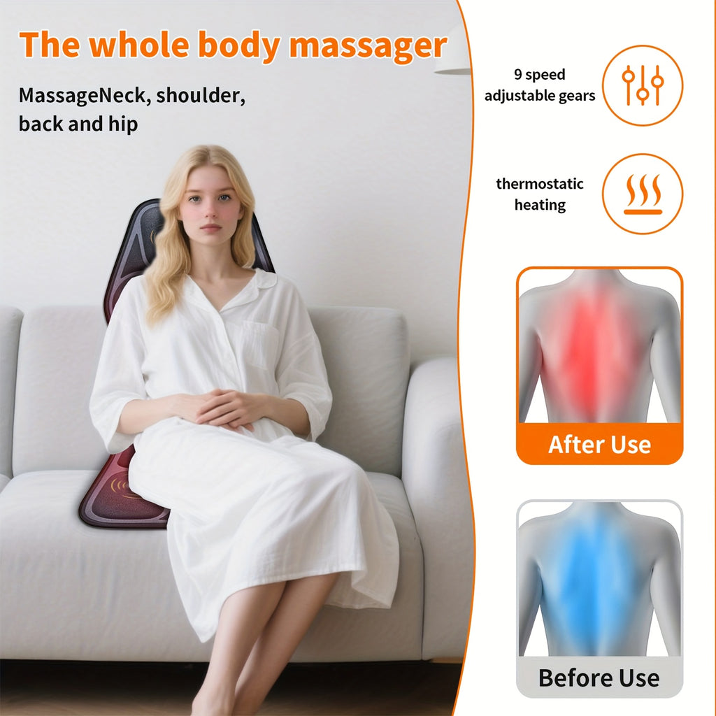 MASSTECK Heated Vibration Seat Cushion with Nine Listed Motors and Triple Back Heating Wording, Black Massage Mat for Compatible Chair or Couch Comfort Routines