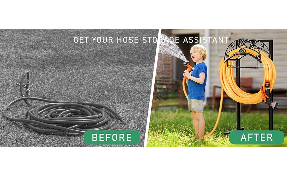 Metal Garden Hose Storage Rack, Black Detachable Outdoor Water Hose Holder with Single-Leg and Double-Feet Options for Garden, Patio and Lawn Organization