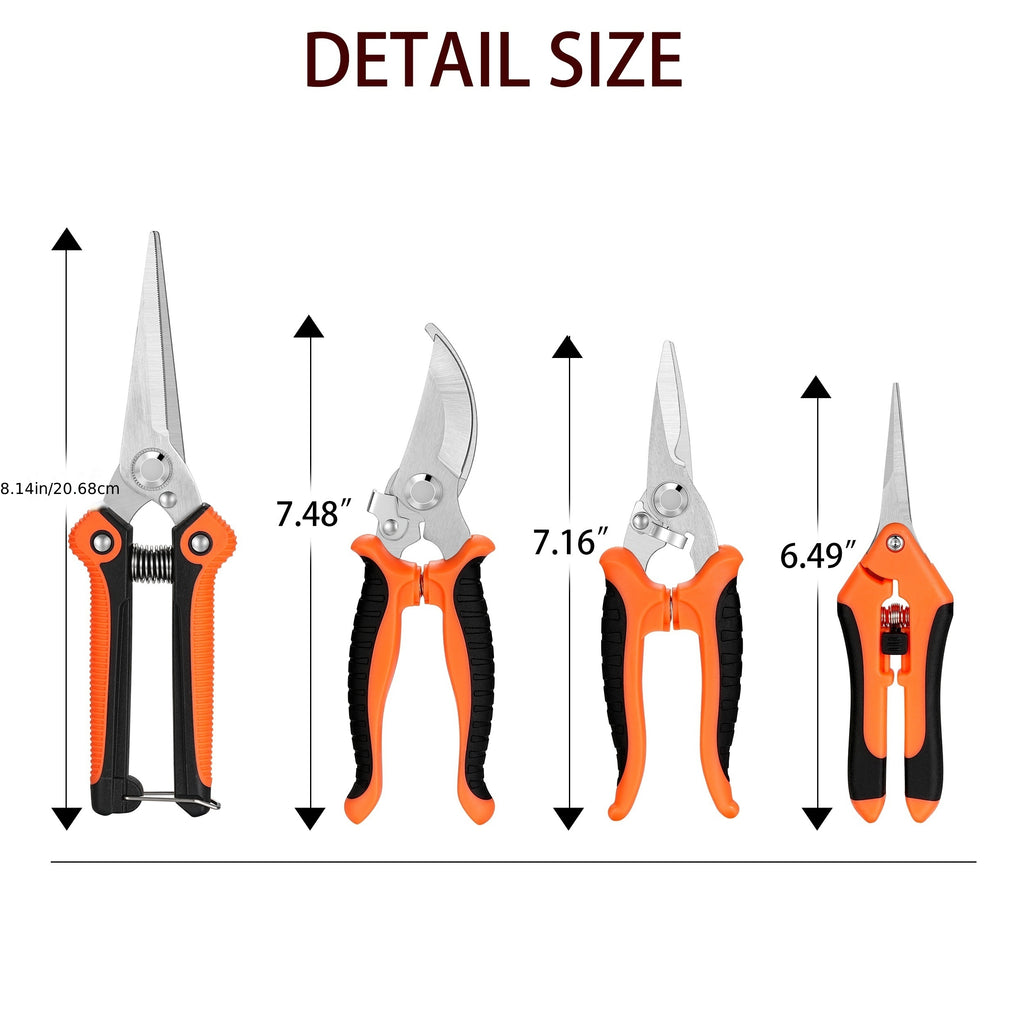 Garden Pruning Shears Set with Listed Stainless Steel Blades and Storage Bag, Five-Piece Tool Wording in Multicolor or Orange and Black for Plant Maintenance