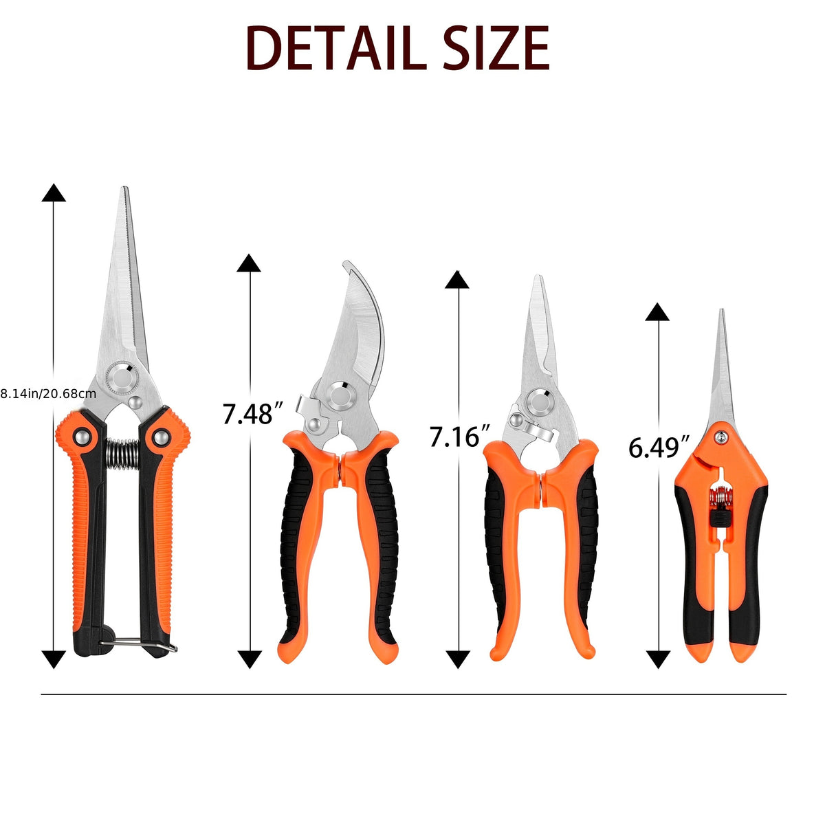 Garden Pruning Shears Set with Listed Stainless Steel Blades and Storage Bag, Five-Piece Tool Wording in Multicolor or Orange and Black for Plant Maintenance