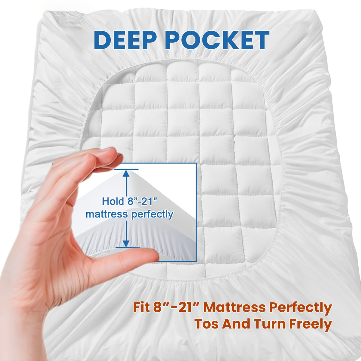 Mattress Pad with Microfiber Cover, Soft Breathable Pillow Top and Deep Pocket Design, Machine Washable Bedding in Twin to California King Sizes