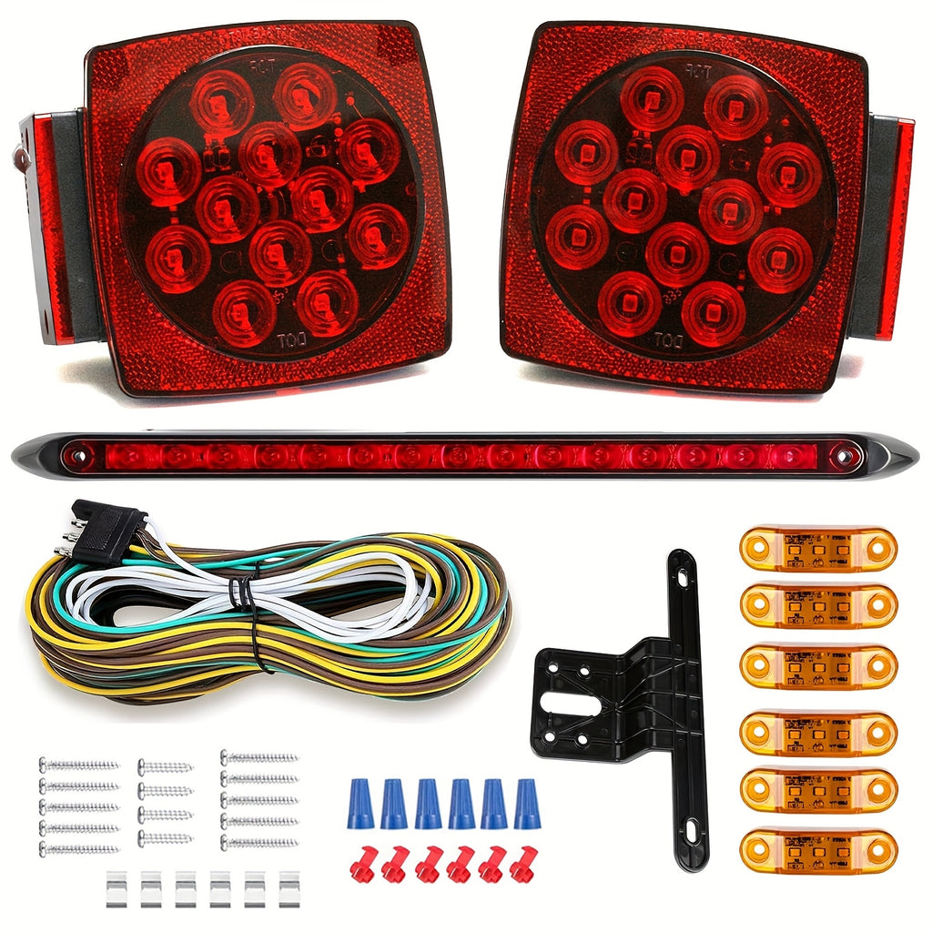 12V LED Trailer Lights with Square Stop, Tail and Turn Signal Lighting References, Light Pack Selections and Optional 29FT Trailer Wiring Kits