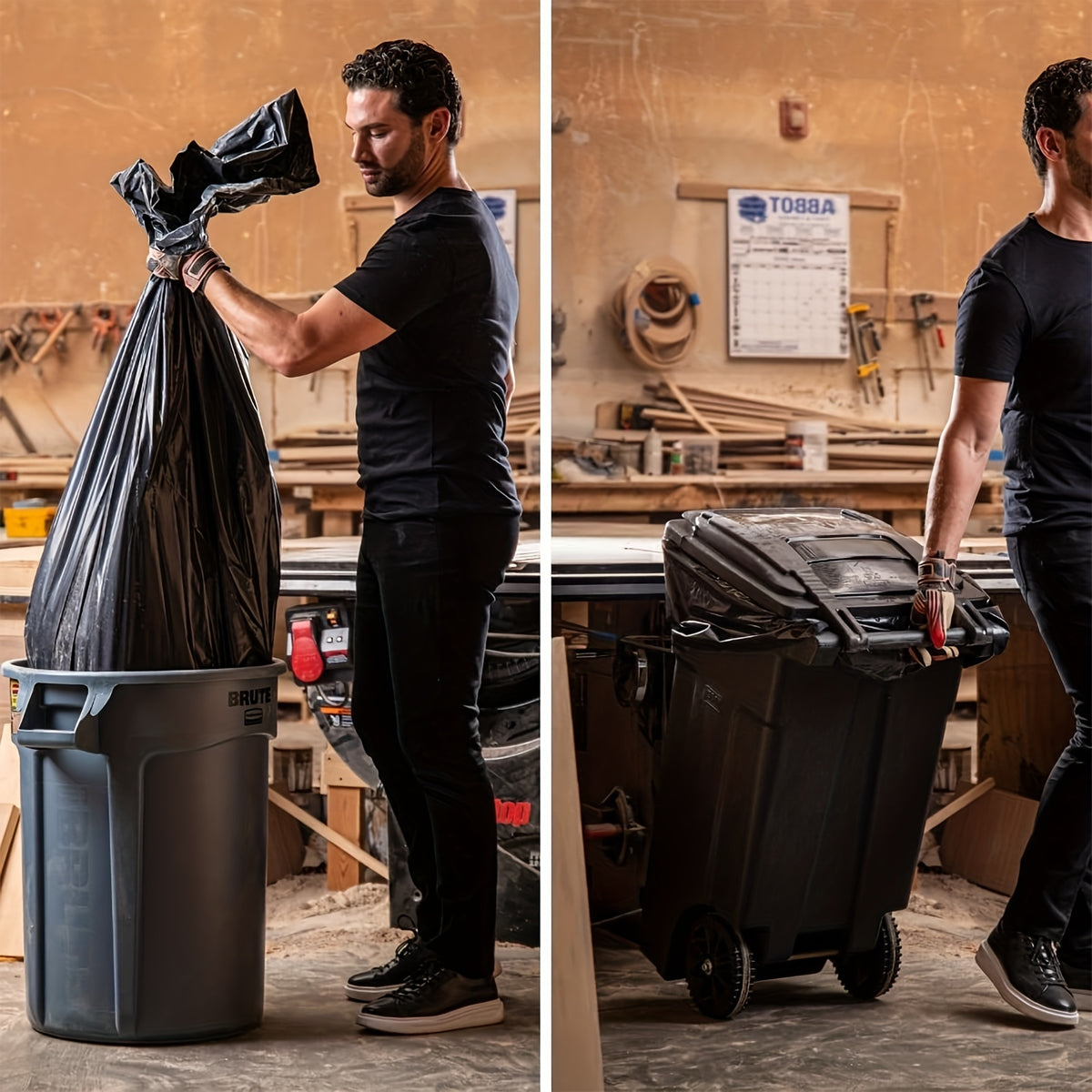 65 Gallon Black Trash Bags in 25, 50 or 100-Count Packs, Large Disposable Garbage Can Liners for Household Cleanup, Garden Waste and Business Use