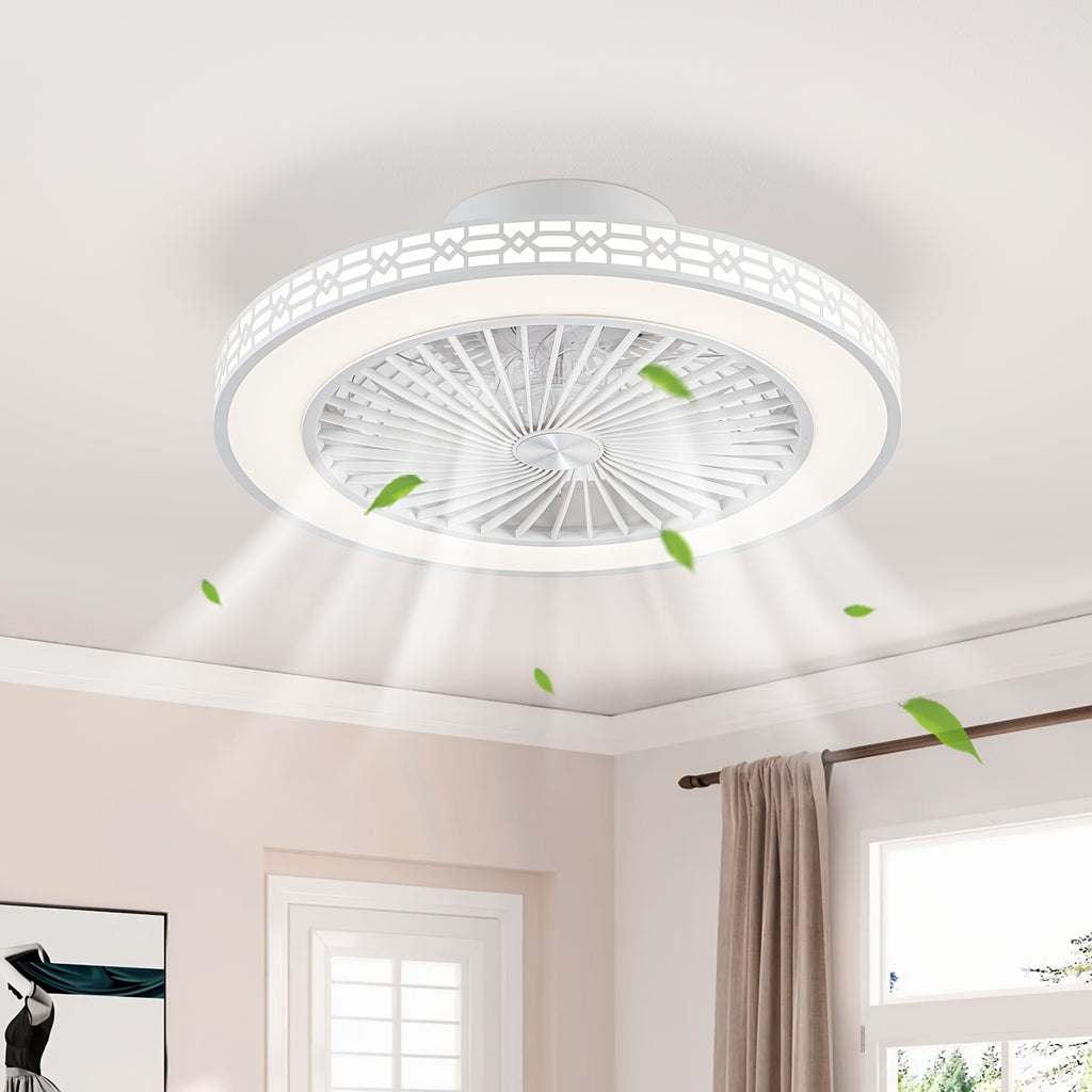 Modern LED Ceiling Fan with 20-Inch Design, Adjustable 3000K–6500K Lighting and Reversible Airflow, White or Black for Bedroom, Office and Study