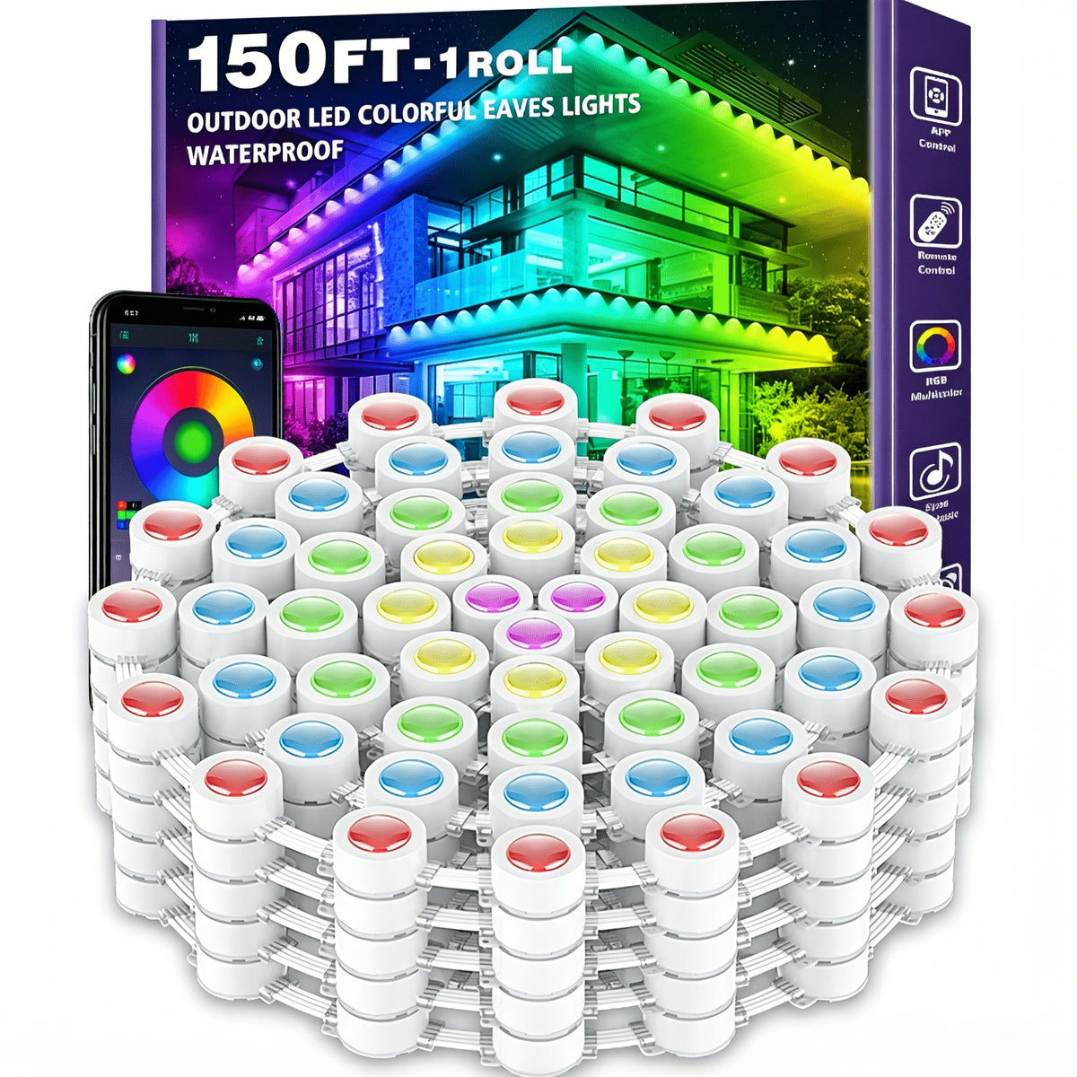 Permanent RGB Outdoor Lights with Listed 400ft Length, LED Eaves Lighting with App and Remote Control for Christmas, Holiday and Everyday House Accent Decor