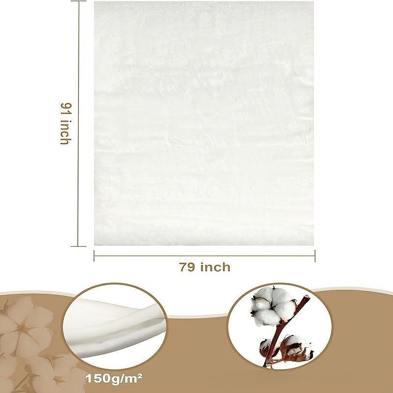 Cotton Quilt Batting in 79 x 91 Inch Size, Lightweight Filling for DIY Bedspreads, Handmade Blankets, Wearable Art and Quilting Craft Projects