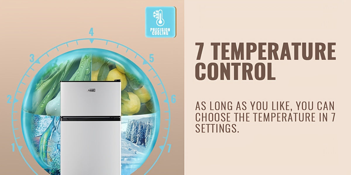 Compact Fridge Freezer by WANAI, Double-Door 3.5 or 4.5 Cu Ft Options with Seven-Level Thermostat, Removable Shelves and Listed LED Light for Apartment and Office