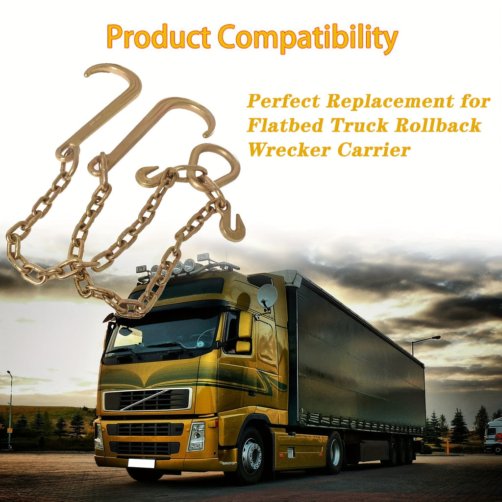 G70 V-Chain Tow Chain Set for Compatible Flatbed Vehicle Loading, Listed 5/16-Inch Chain and 2-Foot Length with J-Hooks and Grab-Hook Connections