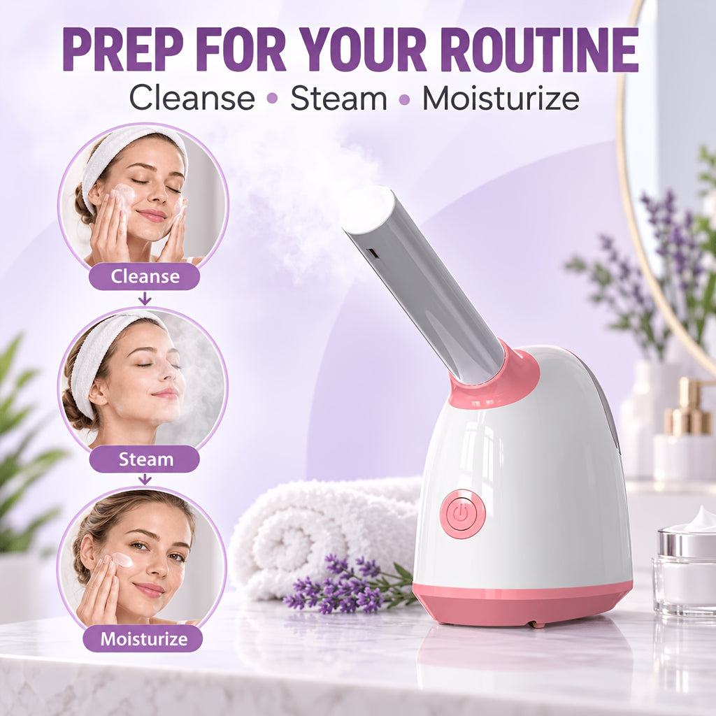 At-Home Facial Steamer Options for Personal Skin Care, Portable, Upgraded and Flagship Models with Listed Rotatable Arm and Accessory References