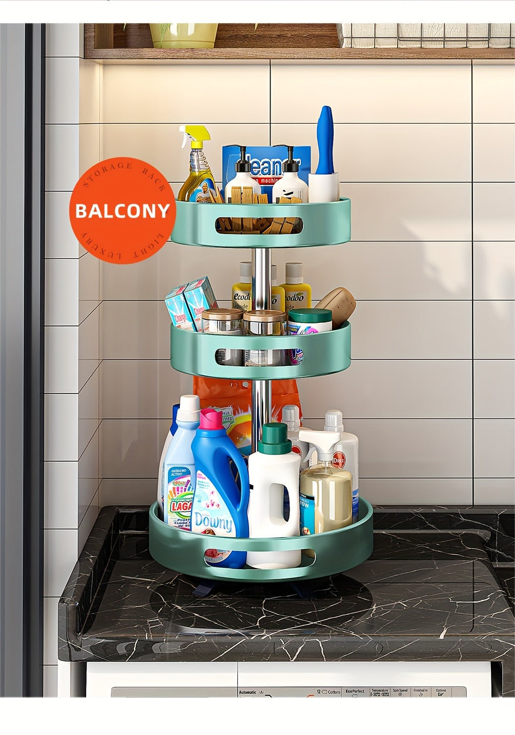 Rotating Spice Rack with Double-Layer Storage, Large Green, Silvery, White or Black Option Labels for Kitchen Countertop Seasoning and Corner Organization
