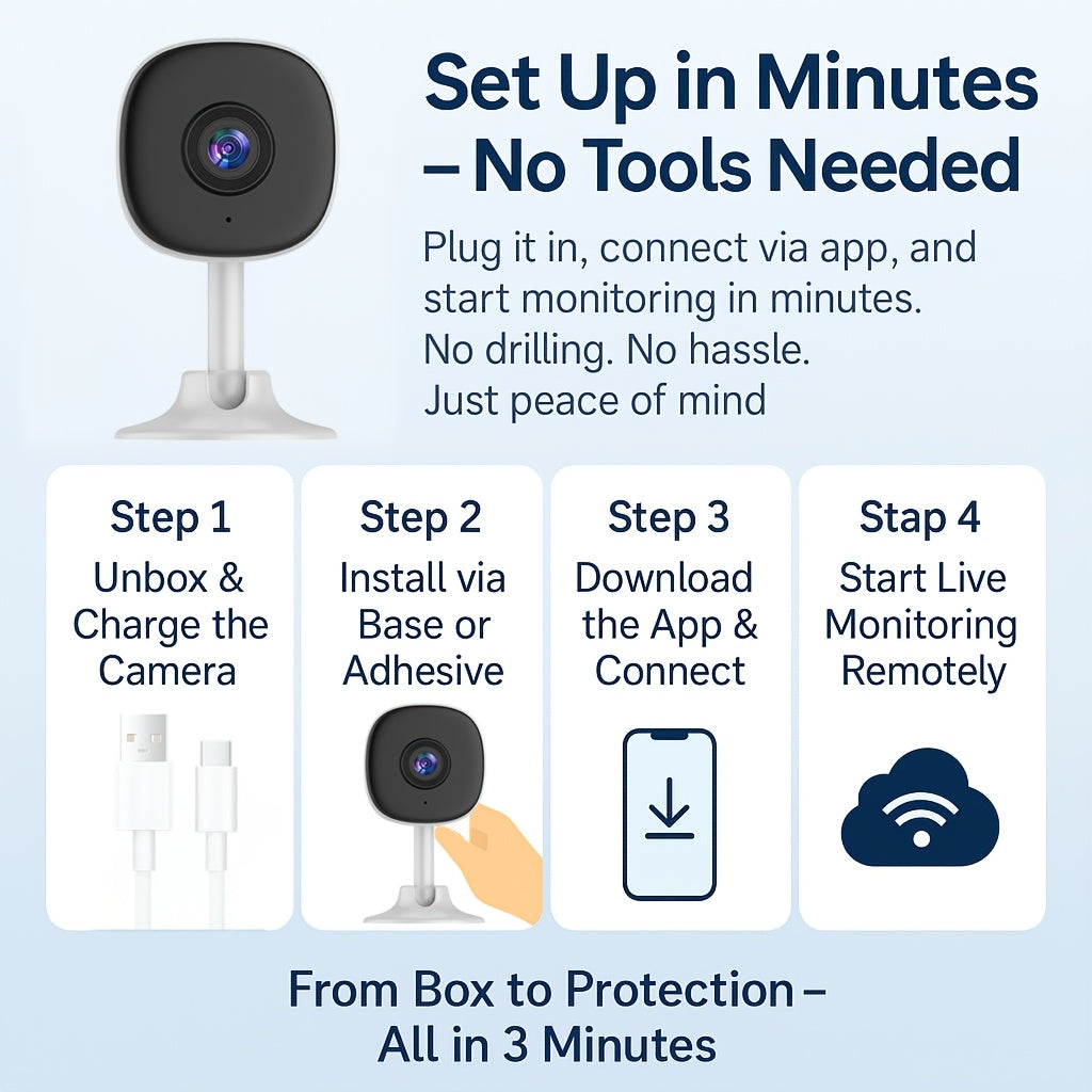 Magnetic Mount Indoor Security Camera 2K with Dual-Band WiFi, Night Vision, Two-Way Audio and AI Detection Alerts, USB-Powered Home Monitoring Camera