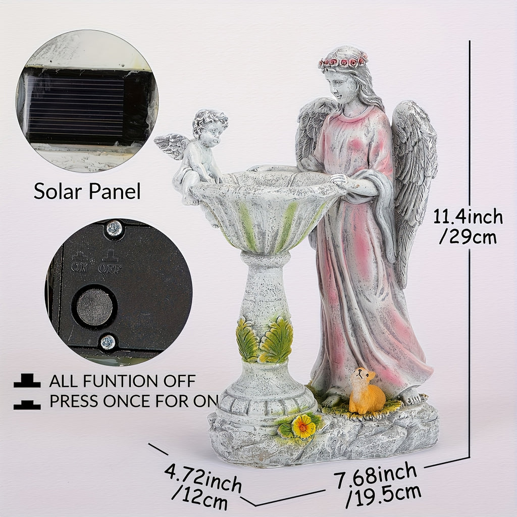 Solar Angel Figurine, Rustic Garden Statue with LED Illumination and Solar Panel for Lawn, Patio and Courtyard Displays or Thoughtful Housewarming Gifts