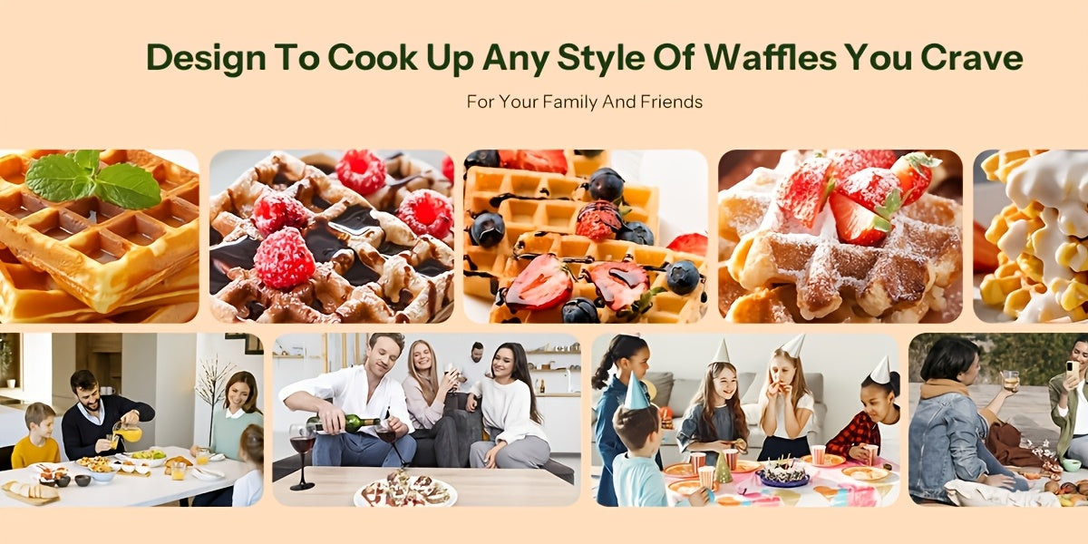 Rotating Belgian Waffle Maker with Listed 180-Degree Flip and Adjustable Browning, Silvery Single-Layer or Double Waffle Iron Options for Home Breakfasts