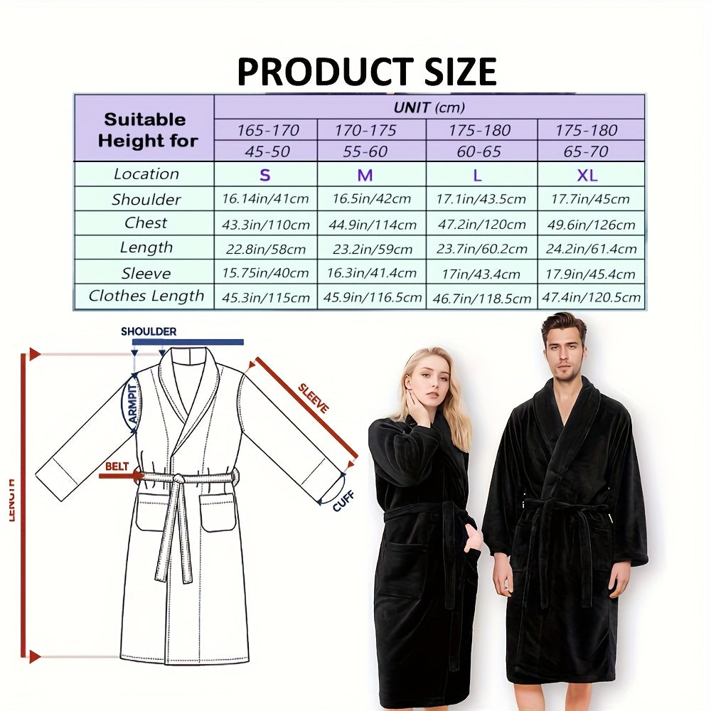 Coral Fleece Bathrobe for Men and Women with Shawl Collar, Adult Home Lounge Robe in S, M, L or XL Size Labels and Four A–D Color Selections