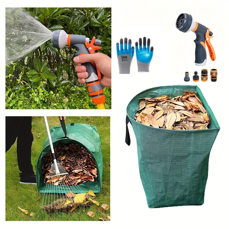 Reusable Yard Waste Bag with Listed 53-Gallon Capacity and Water Spray Gun, PP Woven Garden Leaf Collection Bag with Handles and Flexible Opening Hoop
