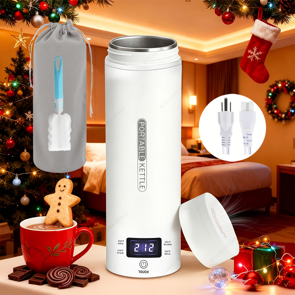 Temperature Control Travel Kettle with Four Settings, Compact Electric Water Boiler with Listed 304 Stainless Steel, Auto Shut-Off and White, Black or Pink Options