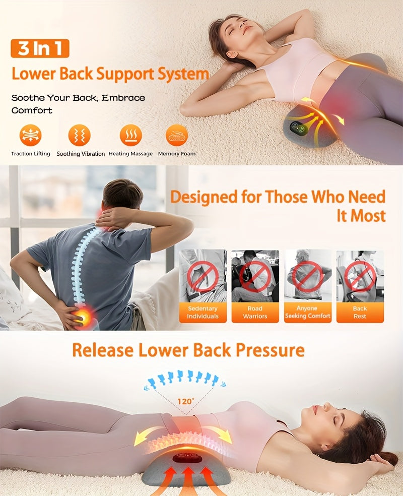 Lumbar Support Pillow with Listed Vibration, Heat and Air Cushion Lift Functions, Single Lower Back Cushion for Compatible Office Chairs and Stationary Car Seating