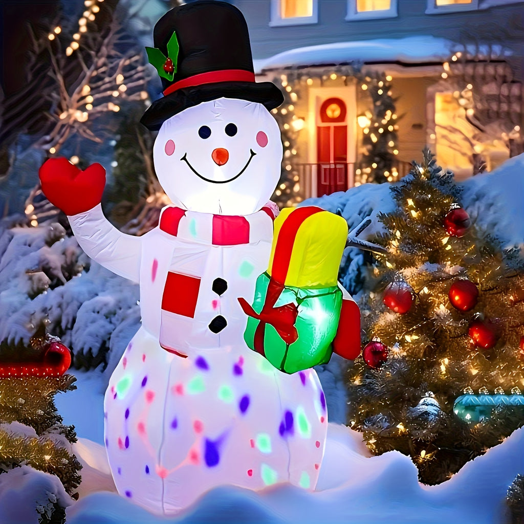 Gift-Holding Inflatable Snowman, Approximately 5ft Oxford Cloth Christmas Display with Internal LED Lights and Plug-Powered Built-In Blower for Holiday Decorating