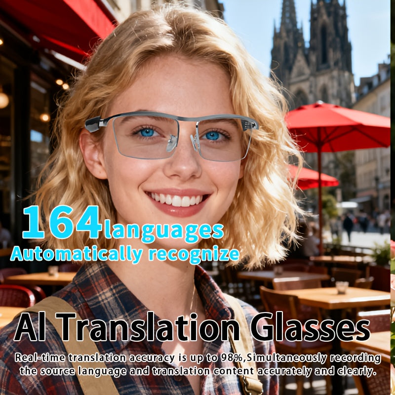 AI Audio Translation Glasses with Listed Microphone, Speaker, Music and Call Features, Full-Frame and Semi-Frame Style Options for Adult Travel and Office Conversations