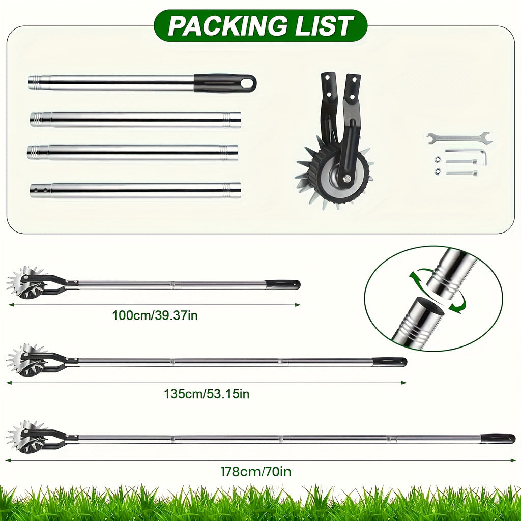 Manual Wheeled Lawn Edger by Sakerplus with Stainless Steel Sectional Handle, Three or Four Pole Sections for Garden Borders and Sidewalk Grass Trimming