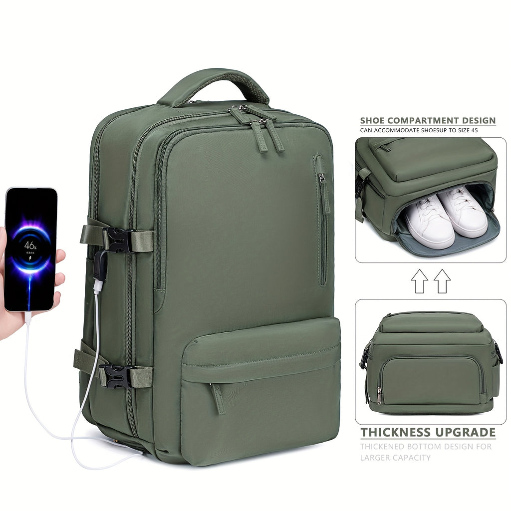 Laptop Travel Backpack with Listed 16-Inch Device Compartment, Shoe Pocket and Multi-Pocket Organization in Pink, Beige or Light Green for Work, School and Gym Trips