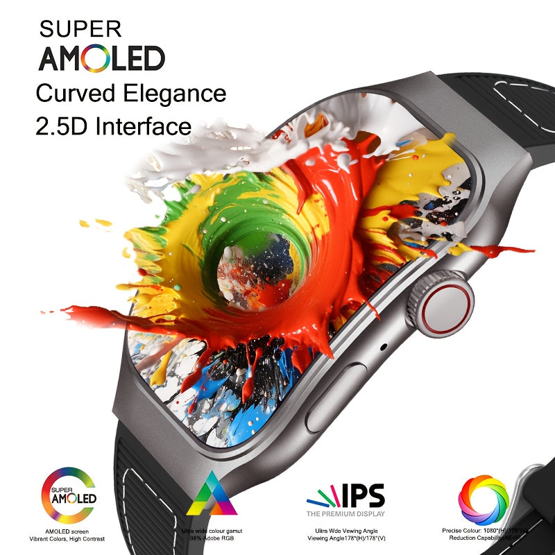 Curved OLED Calling Smartwatch with Listed 2.01-Inch Touchscreen, Voice Assistant, Mini Games and 100-Plus Sports Modes, Magnetic Charging and Four Color Choices