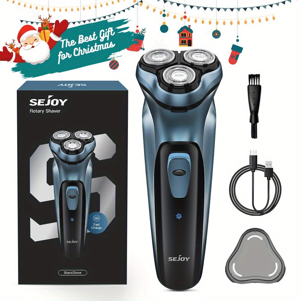 Sejoy Men's Electric Shaver with Pop-Up Trimmer, 3D Floating Head and LCD Display, Listed One-Hour Fast Charging in Blue, Light Blue or Gray