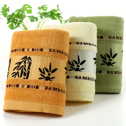 Bamboo Fiber Towel Set with Bamboo Pattern, Three Rectangular Bathroom Towels in Listed 12.60 x 28.35 Inch Size with Green, White, Yellow or Mixed Color Options