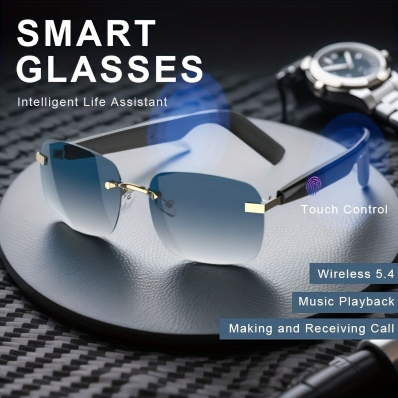 Touch-Control Wireless Audio Glasses with Listed Built-In Microphone, Music Playback and Hands-Free Calls in Gradient Blue, Gradient Purple or Brown-1