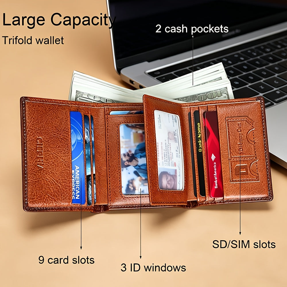 Cowhide Leather Wallet for Men with Listed RFID Blocking Design, Vintage Card and Cash Organizer in Brown, Coffee Brown or Black for Daily Carry and Gift Giving