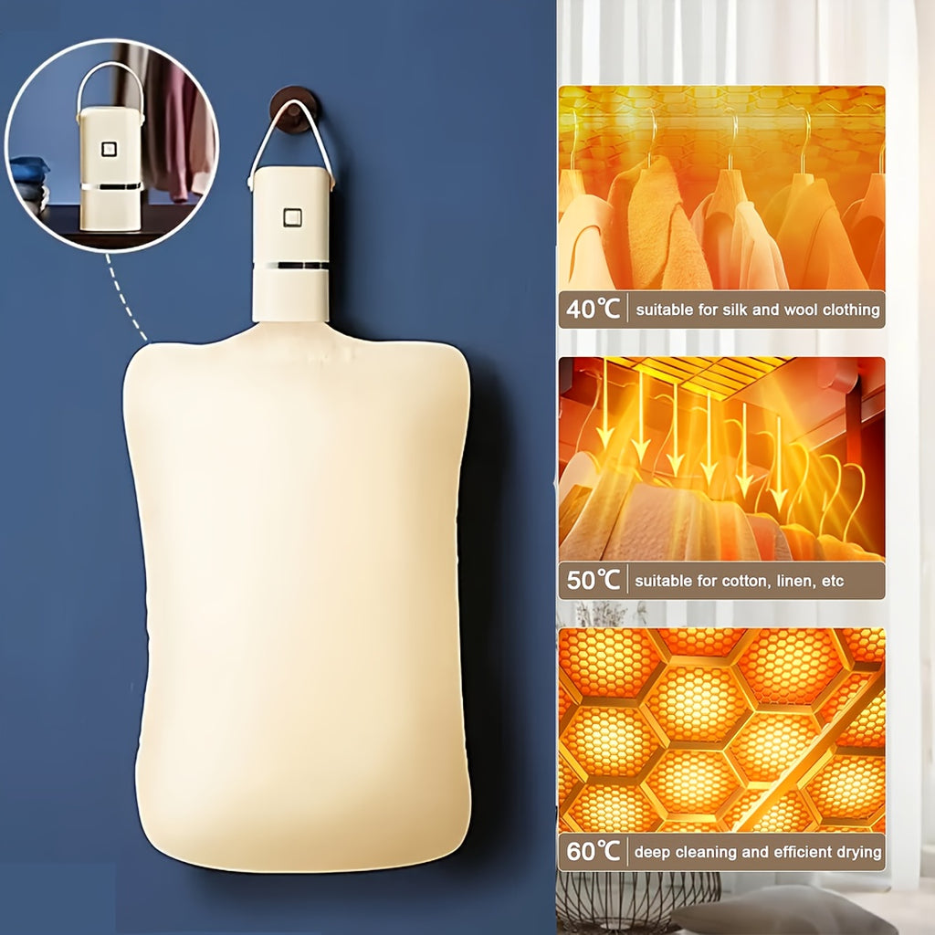 White Portable Clothes Dryer with Listed Timer and Drying Bag, Mini Garment Drying Unit for Suitable Small Laundry Items in Apartments, Dorms and RVs
