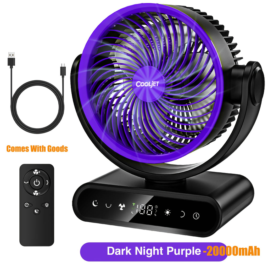 9-Inch Oscillating Camping Fan with Remote Control, 5 Speeds and 12 Warm LEDs, Listed 20000mAh or 40000mAh Options for Campsite Airflow and Home Use