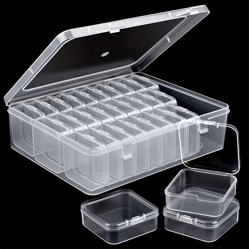 Small Parts Storage Box Set with 30 Mini Containers and One Large Box, 31-Piece Clear Rectangular Plastic Organizer for Beads, Jewelry and Craft Accessories
