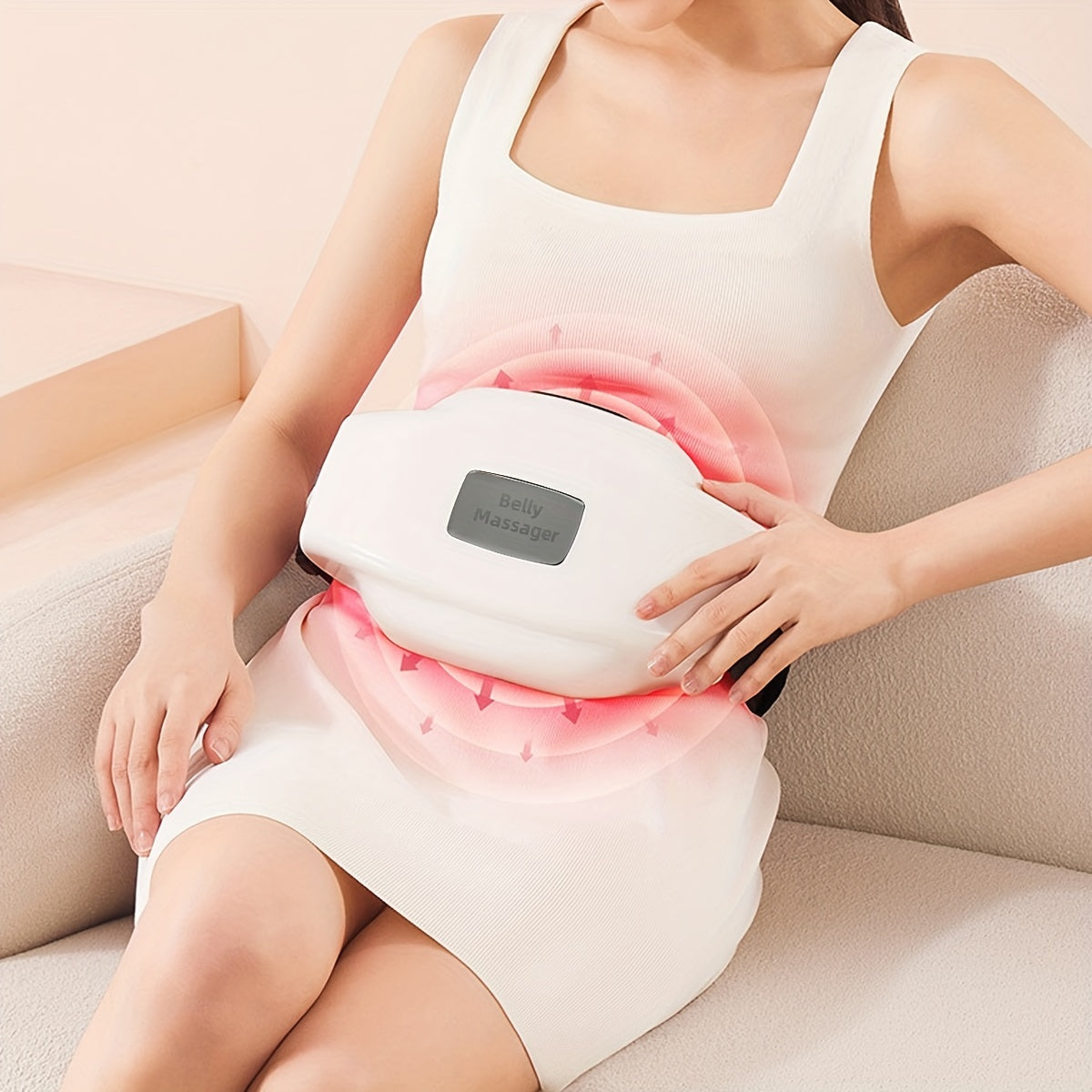 Heated Abdominal Massager with Kneading and Adjustable Modes, Rechargeable USB Belly and Waist Massage Device for Everyday Personal Care at Home or the Office