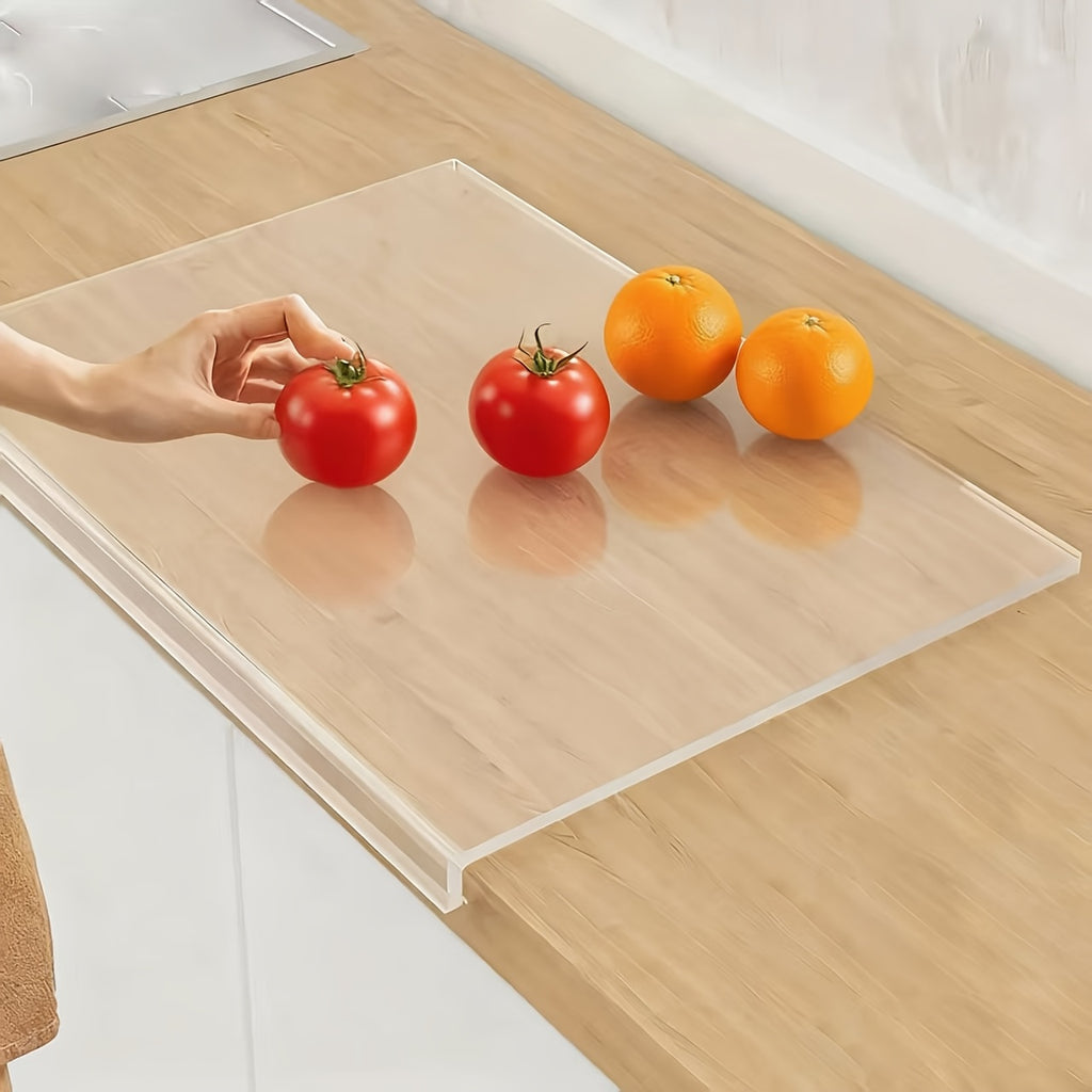 Clear Acrylic Cutting Board with Counter Lip, 15 x 12 Inch Kitchen Countertop Protector with 4 Silicone Non-Slip Dots for Slicing and Meal Prep