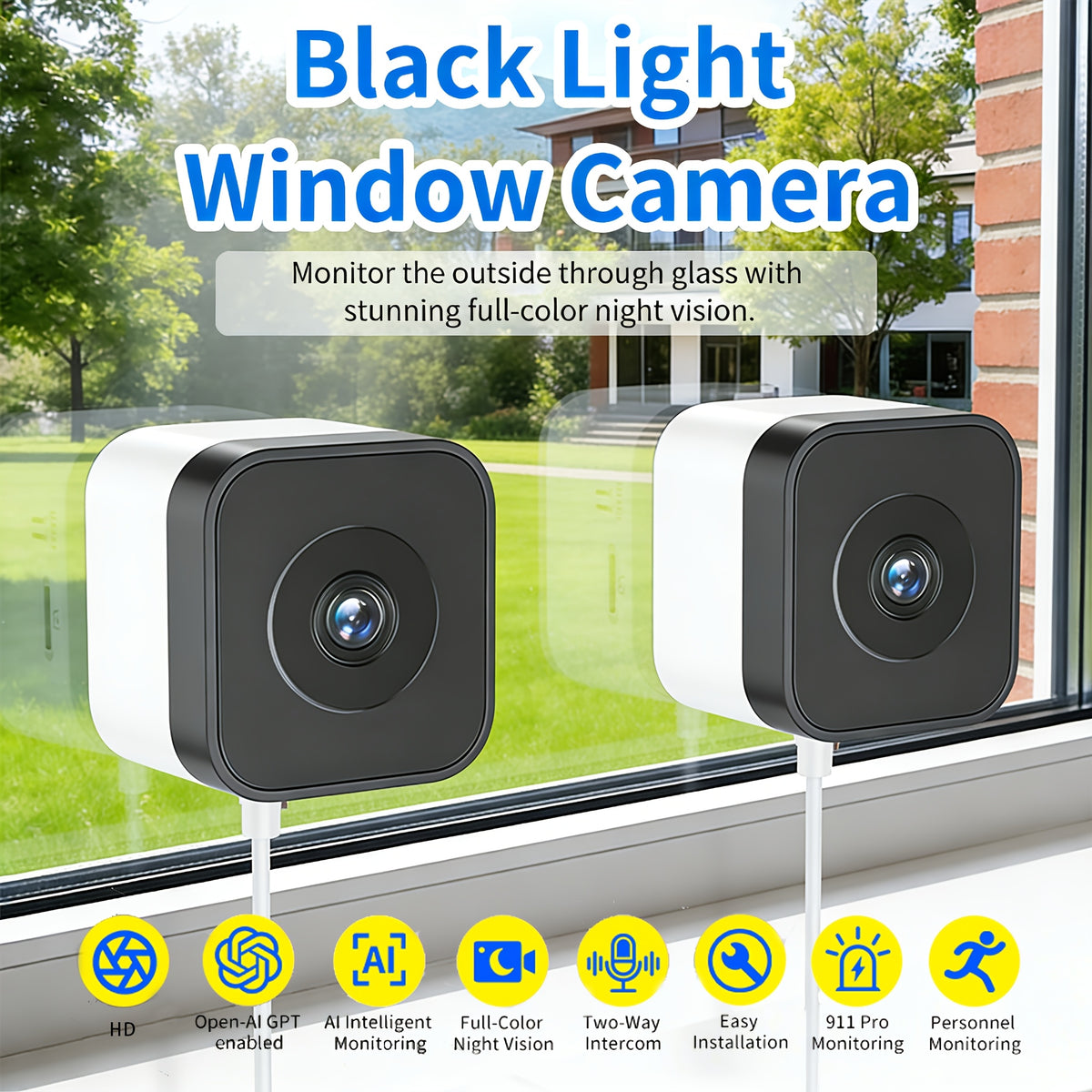 Indoor Window Security Camera with Listed 6MP Imaging, 2.4GHz and 5GHz WiFi, Full-Color Night Vision and Motion or Human Detection, One- or Two-Piece Options