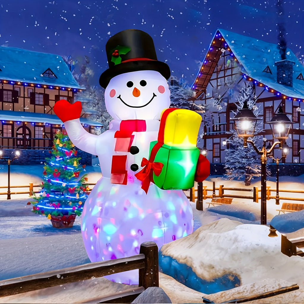 Rotating LED Inflatable Snowman, 5ft Christmas Blow-Up Decoration with Colorful 360-Degree Lighting for Indoor Displays, Outdoor Yards and Gardens