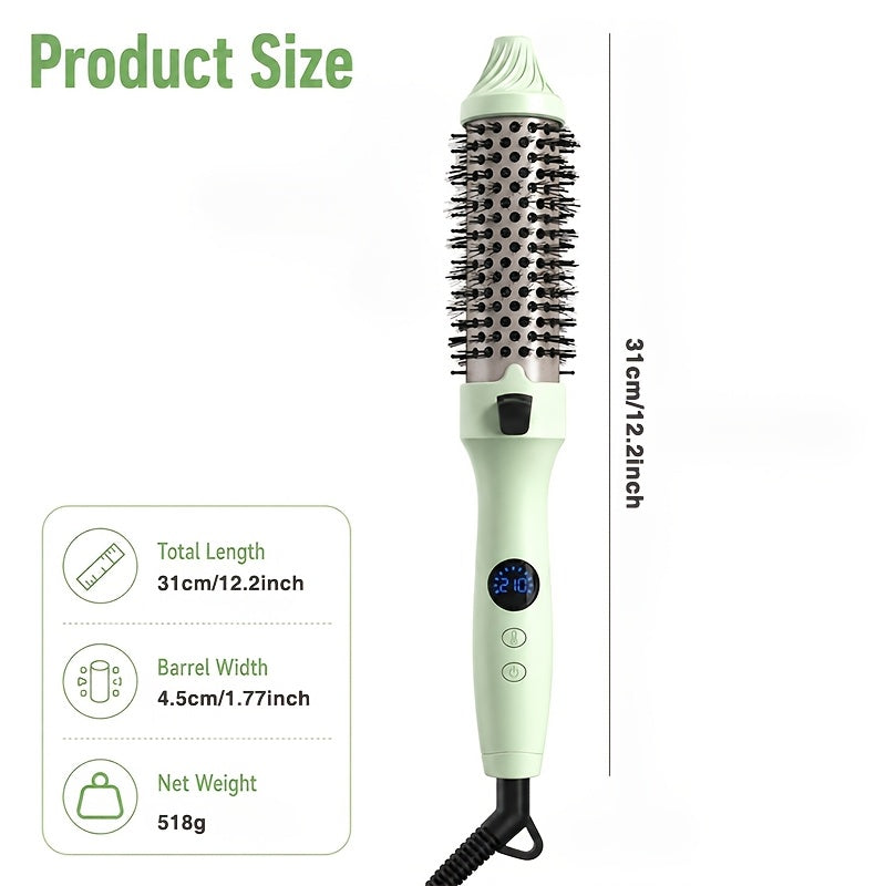 Non-Rotating Heated Hair Brush for Straightening, Curling and Inward-Turned Ends, 3-in-1 Round Barrel Styling Comb with No Airflow in Purple, Green or Pink