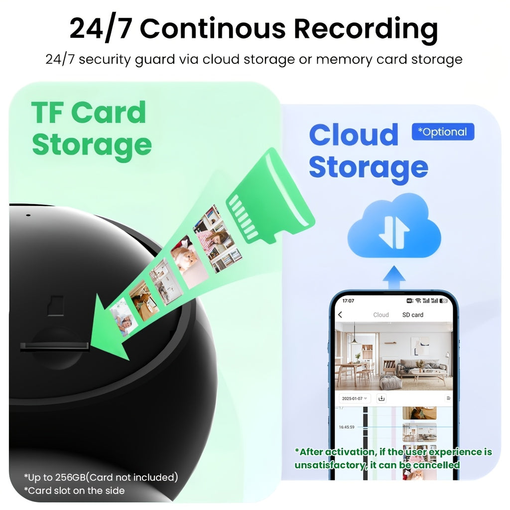 WiFi Home Monitoring Camera in Black One-Piece Option with Listed 2K QHD, Dual-Band Connection, PTZ Tracking, Two-Way Voice and Infrared Night Vision
