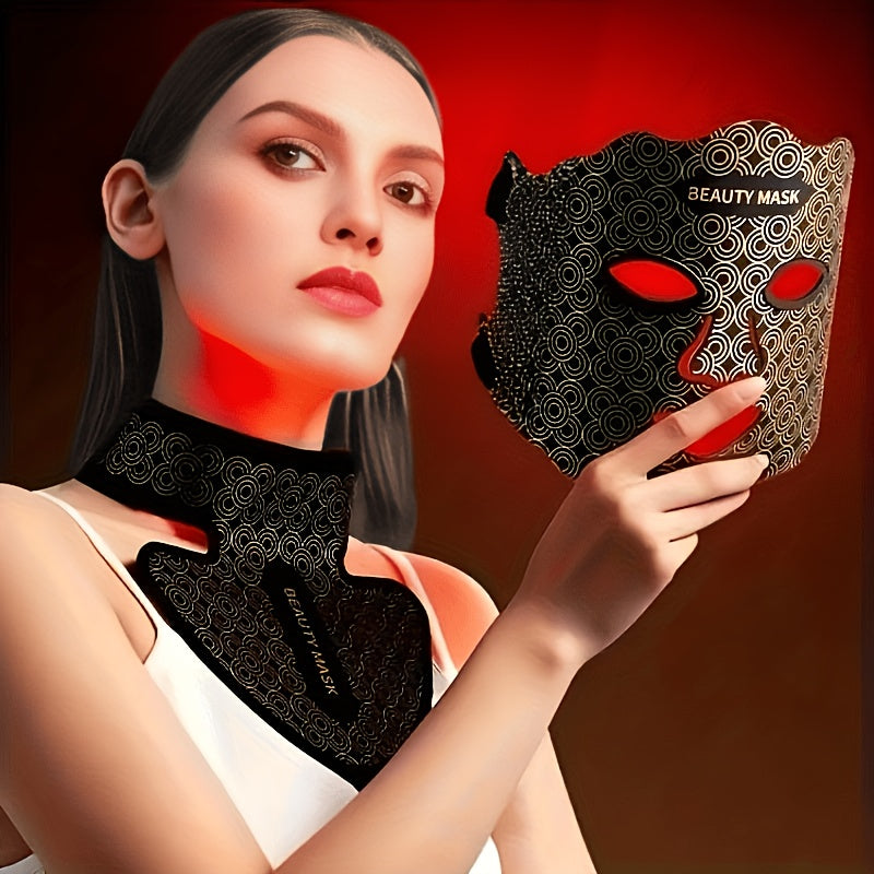 Soft Silicone LED Red Light Mask with Remote Color, Brightness and Time Controls, Listed 650nm and 850nm Wavelengths for Face, Neck and Chest Beauty Routines