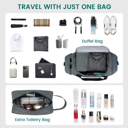 Travel Duffel Bag with Shoe Compartment and Wet Pocket, Adjustable Shoulder Strap and Bottle Holders for Men and Women, Gym and Weekend Trip Carry
