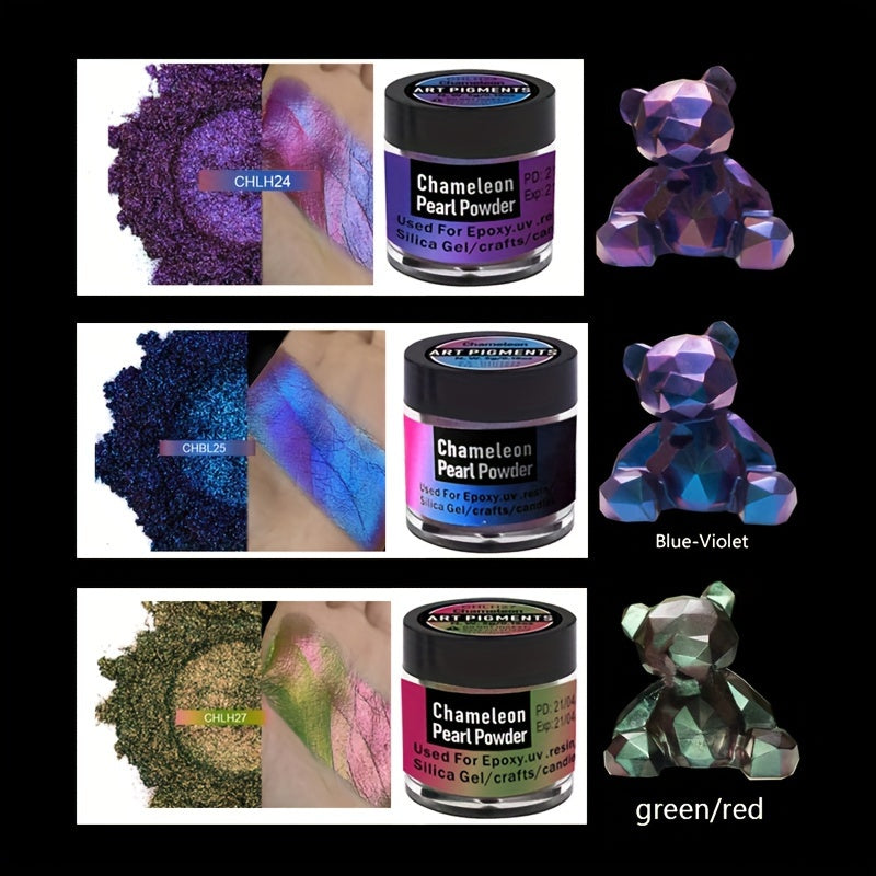 Six Color Chameleon Craft Powder Set with Listed 5g per Color, Decorative Pigment Selection for Compatible Resin Art, Mold Coloring and Adult Creative Projects